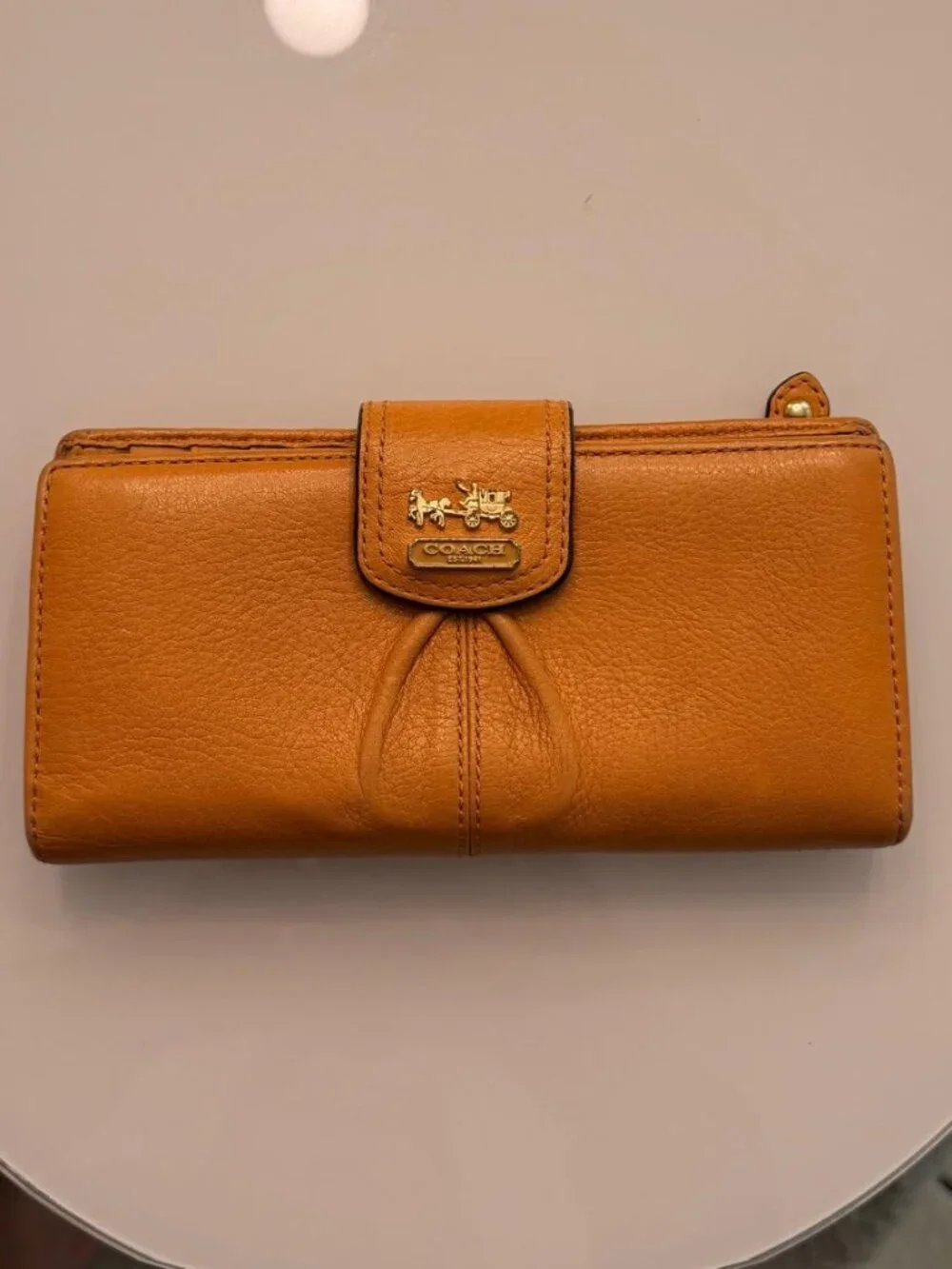 Vintage Coach Madison Leather Pleated Slim Envelope Wallet Saffron Gold 46601